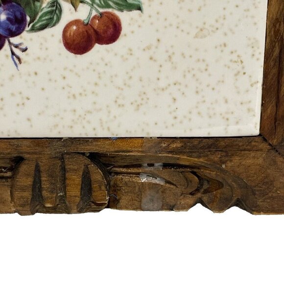 Vintage Dal-Tile Mexico Trivets Set of 2 Hand Carved Wood Frames Kitchen Fruit - Picture 4 of 10